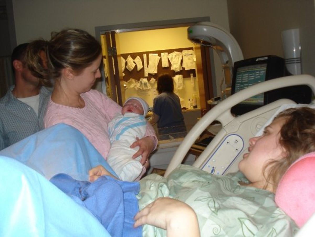 Kelsey invited her daughter’s chosen adoptive parents, Joy and Todd, to be with her in the delivery room. Todd cut Kaylee’s umbilical cord and Joy held her immediatly afterwards. Kelsey wanted them to feel, as much as possible, as if they were having the baby.