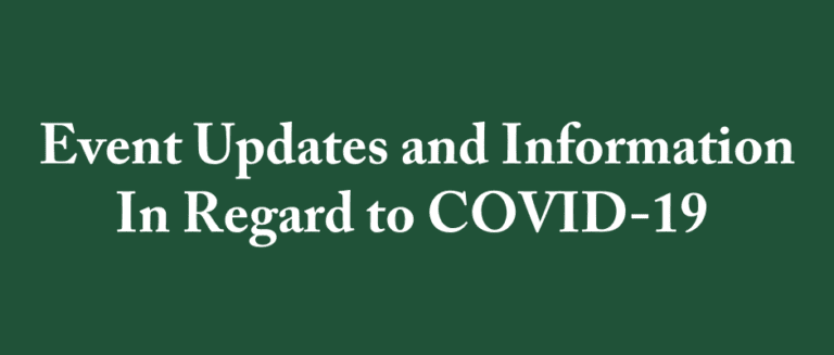 Green banner with white text reading "Event Updates and Information In Regard to COVID-19"
