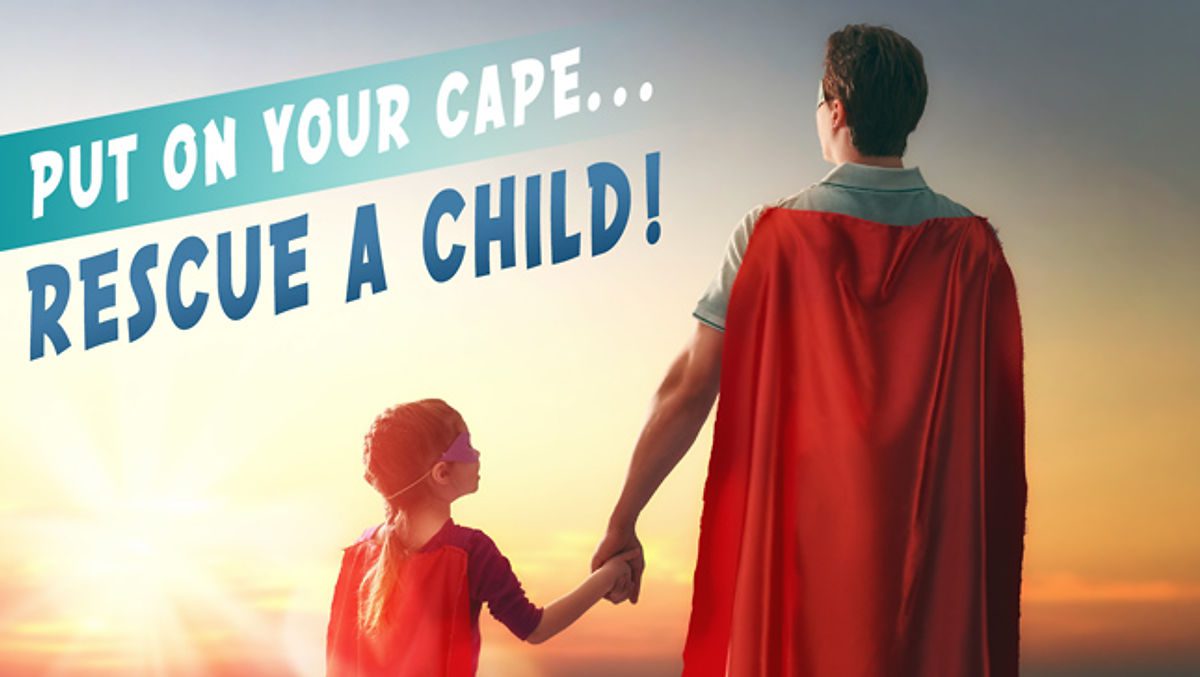 Child and adult with superhero capes