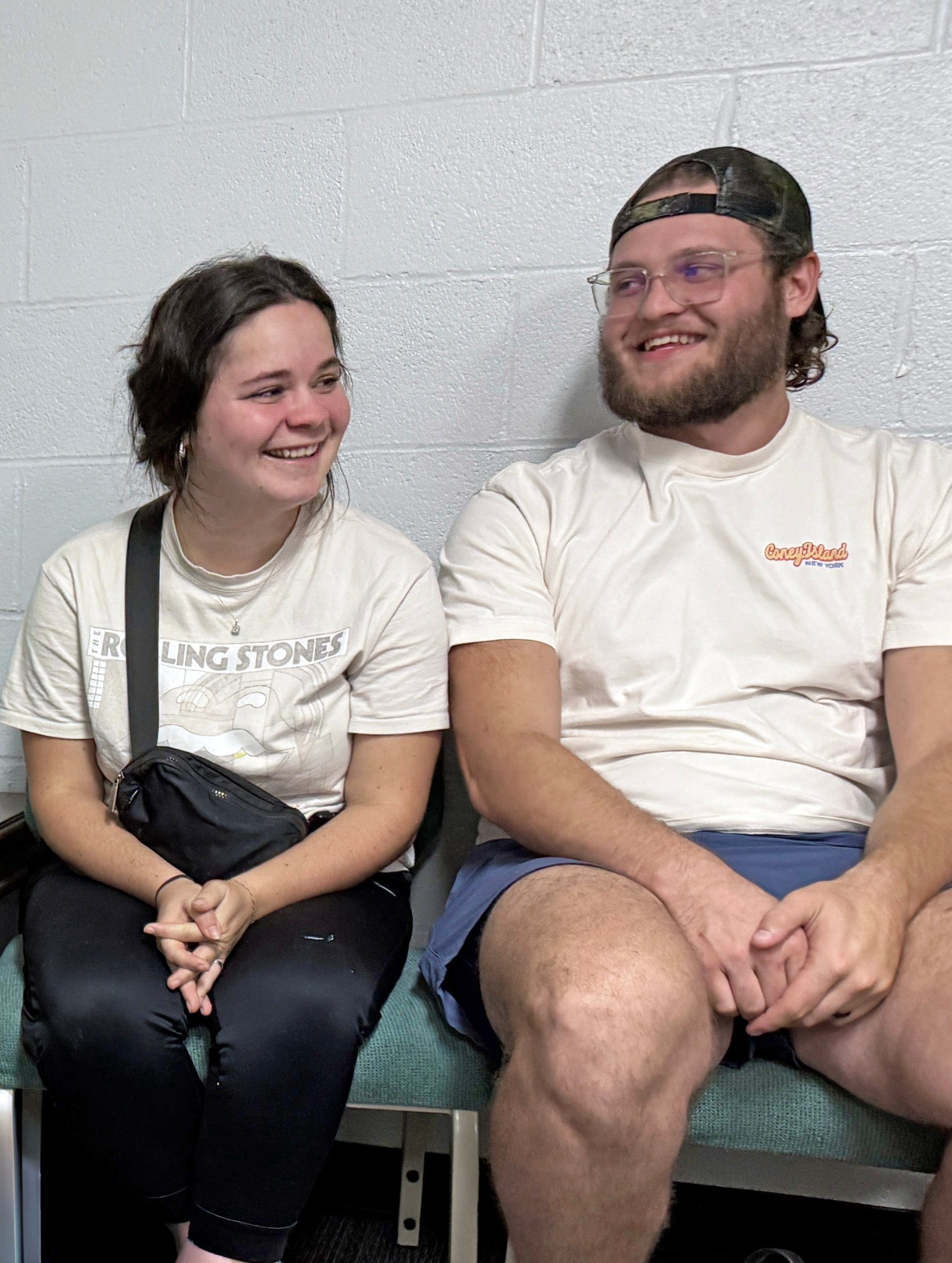 Bailey and Roydale Engel smiling at each other during a Rich Fork support group meeting