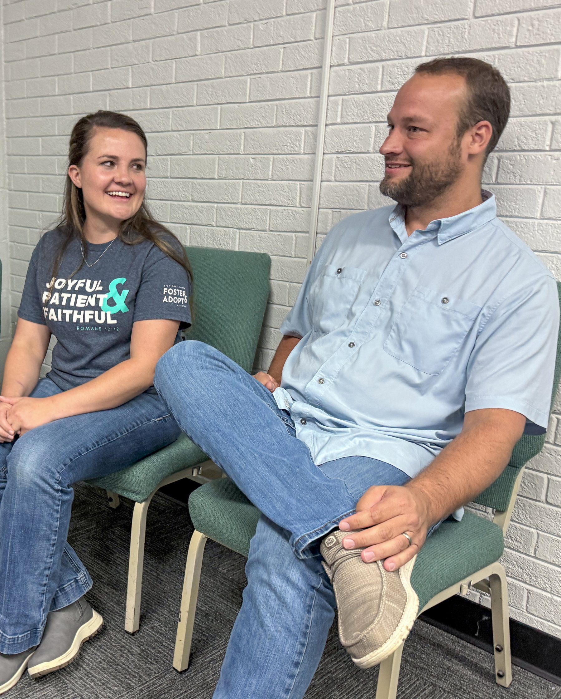 Jenny and Daniel Hicks smiling during a Rich Fork support group meeting
